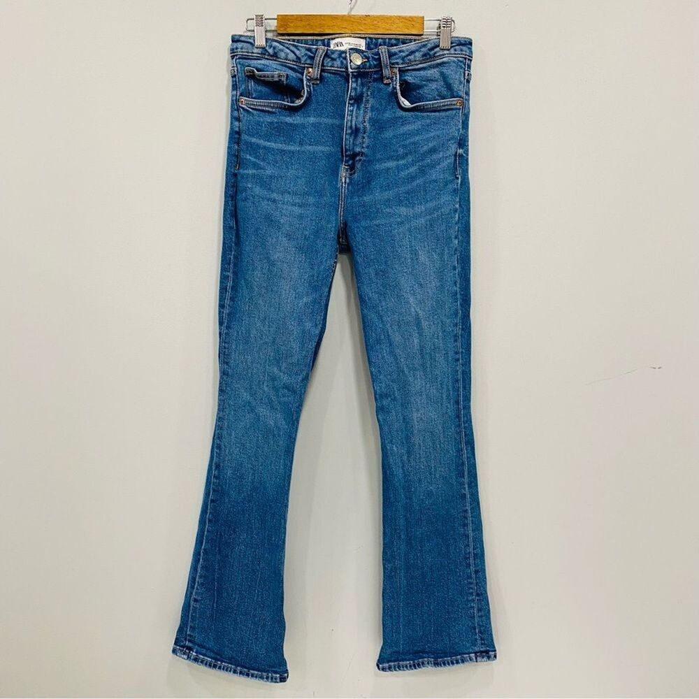 ZARA 8 High Rise Flare Leg Denim Jeans Stretch Western Boho Medium Wash 28x31*